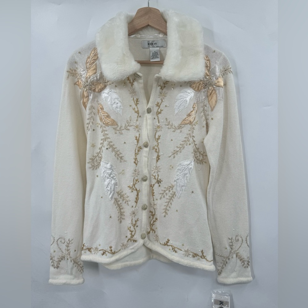 NWT Vintage Kikit Maurice Sasson Sweater Cardigan Button Down Holiday Sweater